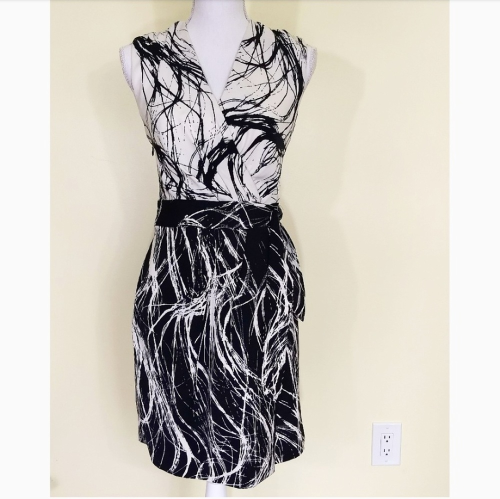 Calvin Klein black and white wrap dress.